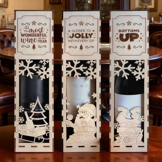 1/3 ks Vánoční dřevěná krabice na víno Snadná montáž Laserem vyřezávané sněhové vločky Slavnostní design Dárková krabice na víno Sváteční dekorace