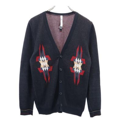 Glamb Made In Japan Native Pattern Long Sleeve Knit Cardigan 2 Black Men's Used