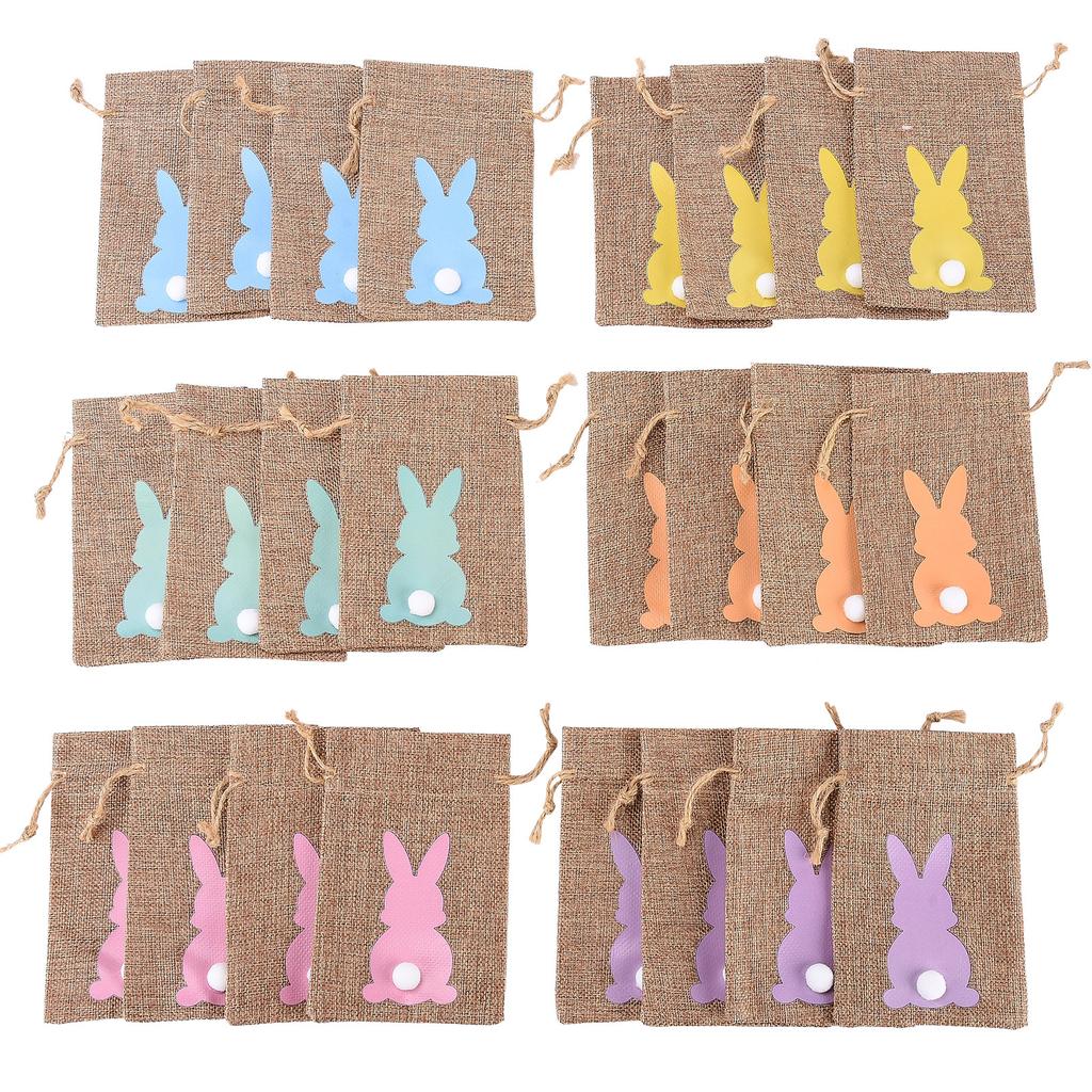 24pcs Easter Egg Storage Bags 15x10cm Burlap Candy Gift Pouches for Holiday Decor