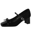 New leopard print Women Pumps bowknot Mary Jane shoes Square Suede Thick Heel Ladies shoes Rhinestone buckle Women heels 5 CM