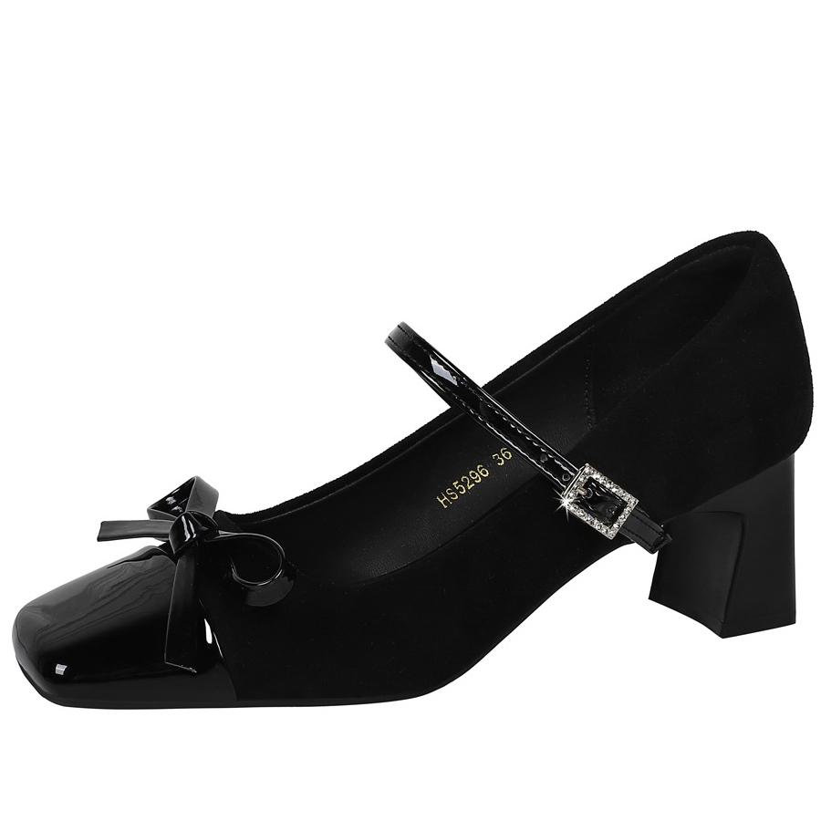 New leopard print Women Pumps bowknot Mary Jane shoes Square Suede Thick Heel Ladies shoes Rhinestone buckle Women heels 5 CM