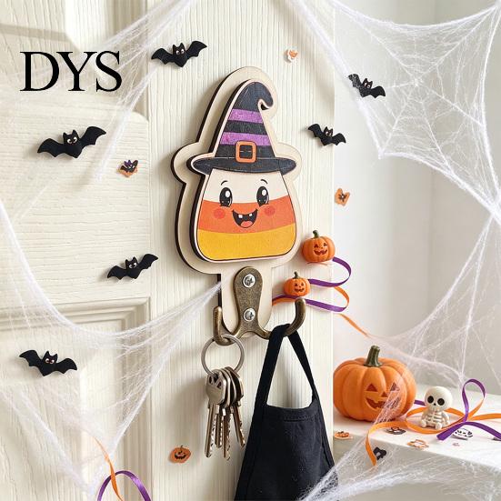 Solid Wood Ornament Hook Halloween Wall Hook, Wooden Crow Mummy Skull Key Holder for Entryway, Festive Hat And Hooks Cute Spooky Coat Rack with Metal