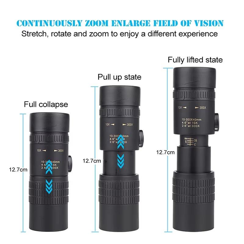 Monocular Telescope Long Range With Smartphone Holder And Tripod 10-300x40mm For Outdoor Bird Watching
