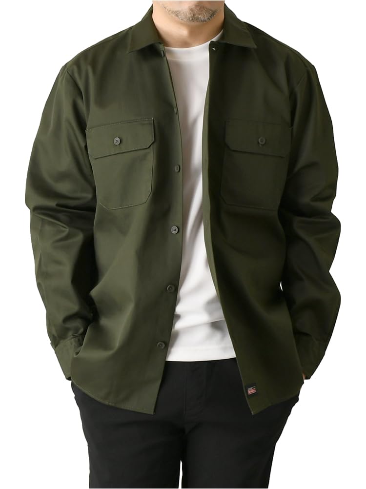 Оригинальная мужская рабочая рубашка Dickies из твила TC, в полоску Hickory, однотонная, I4-1399, Размер M, D-Khaki