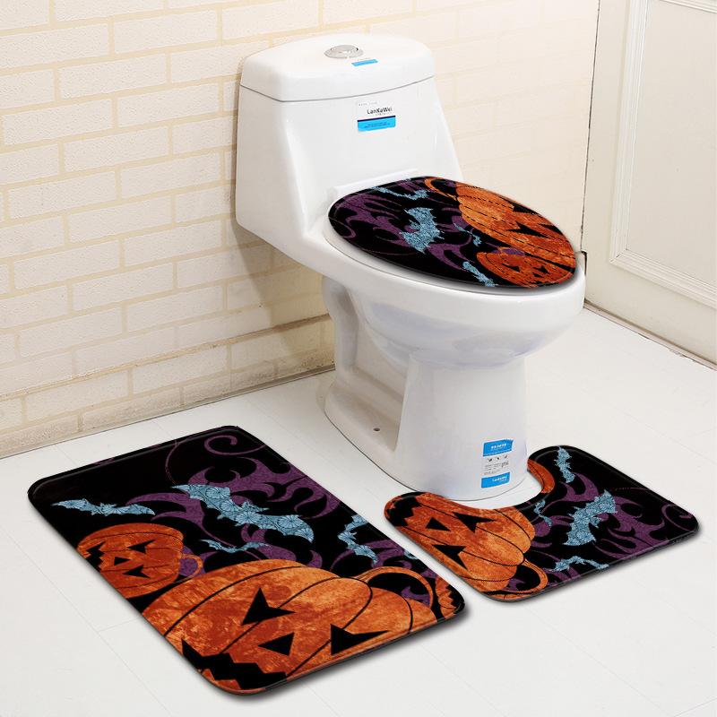 Halloween Badrumsgolvmatta Badrumsmatta Toalett Tre-delat Set