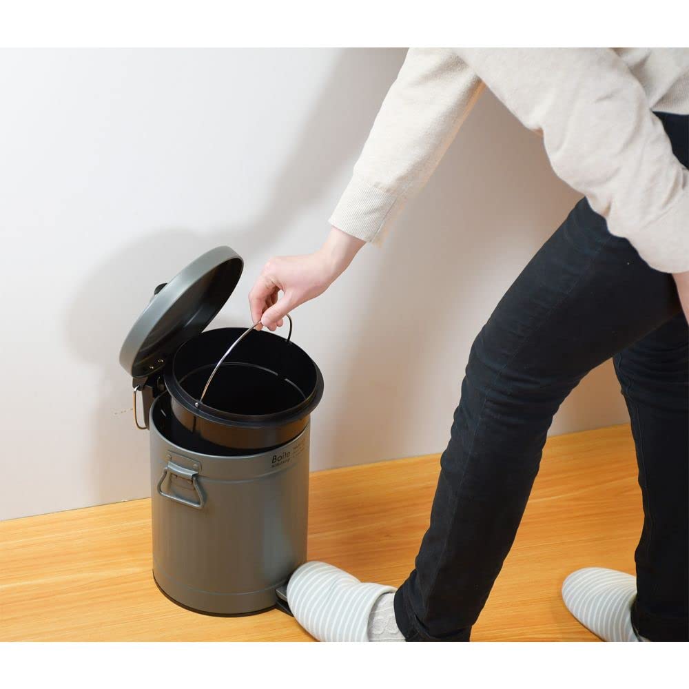 Bestco NQ-0192 Boite Trash Can with Lid, 5L, Pedal-Operated, Quiet Design, Round, Khaki