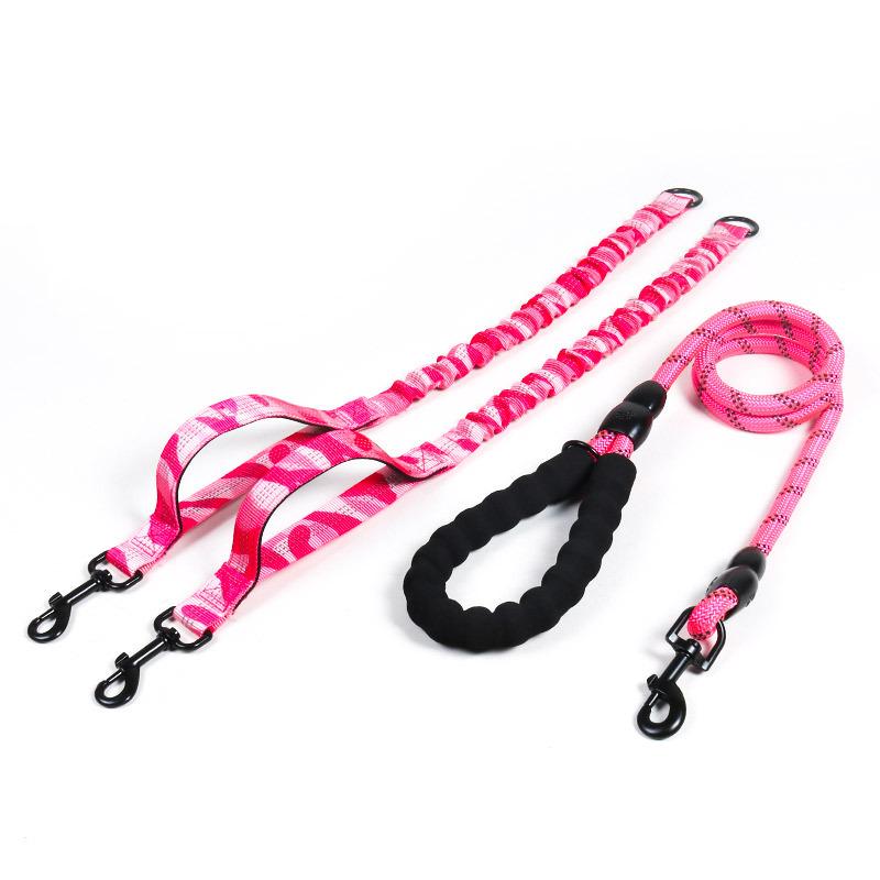 Reflective Double Dog Leash With Two Extra Traffic Handles: 360 Swivel No Tangle Dual Dog Walking Leash, Comfortable Shock Absor