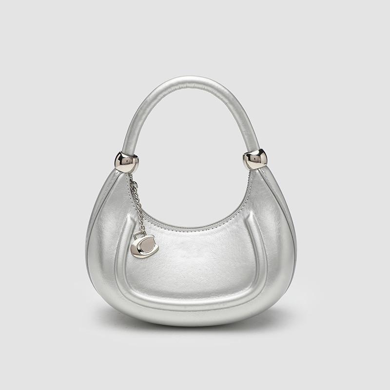 Trendy Charhp Kejnt Red Mini Crescent Bag With Unique Floral Design For Modern Women Silvery