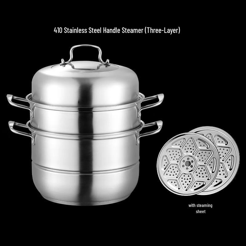 Joyous Journey Household 3-Layer Stainless Steel Steamer Pot with Solid Handle