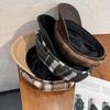 Retro Grid Wool Blended Cap Women Sunshade Cozy Wear Girl Travel Hat Supplies