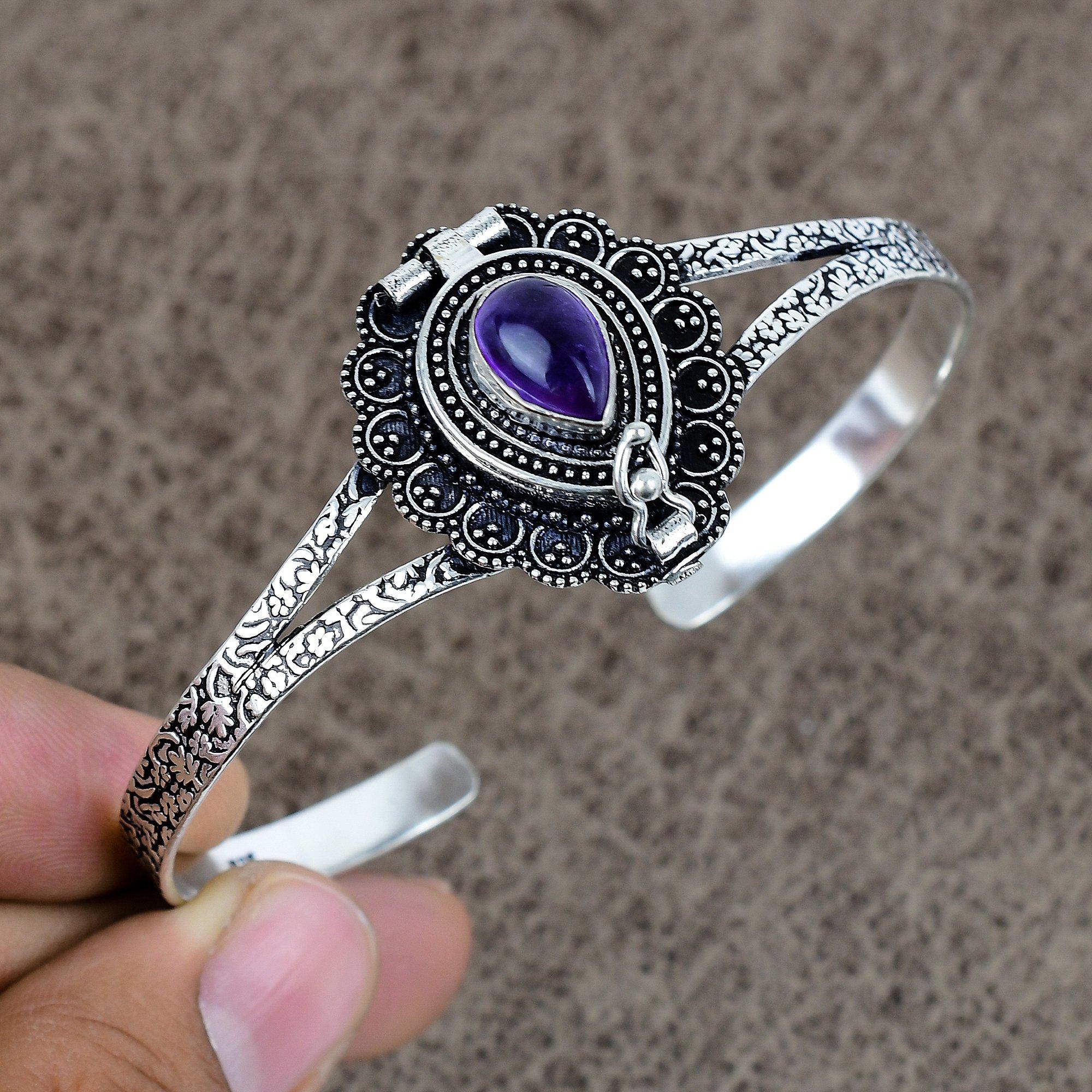 

Sage Amethyst Gemstone Handmade 925 Sterling Silver Cuff Bangle Adjustable KKG-211