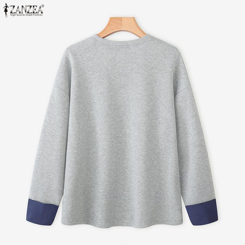 ZANZEA Damen Lässig Rundhals Langarm Herbst Dünne Sweatshirt-Tops