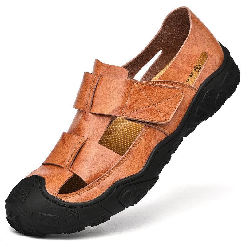 

American original tail goods leather sandals men s outdoor sports and leisure fishing bag head beach shoes large size 46 коричневий