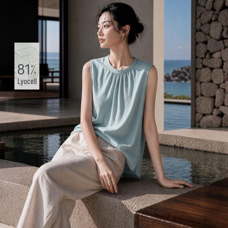 IHIMI Women s Lyocell Round Neck Sleeveless Shirt S