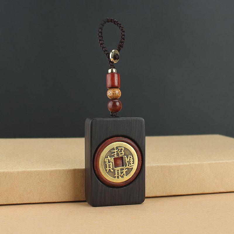 

High-grade ebony transfer money no matter brand car keychain retro literary bag pendant copper coin rotatable pendant