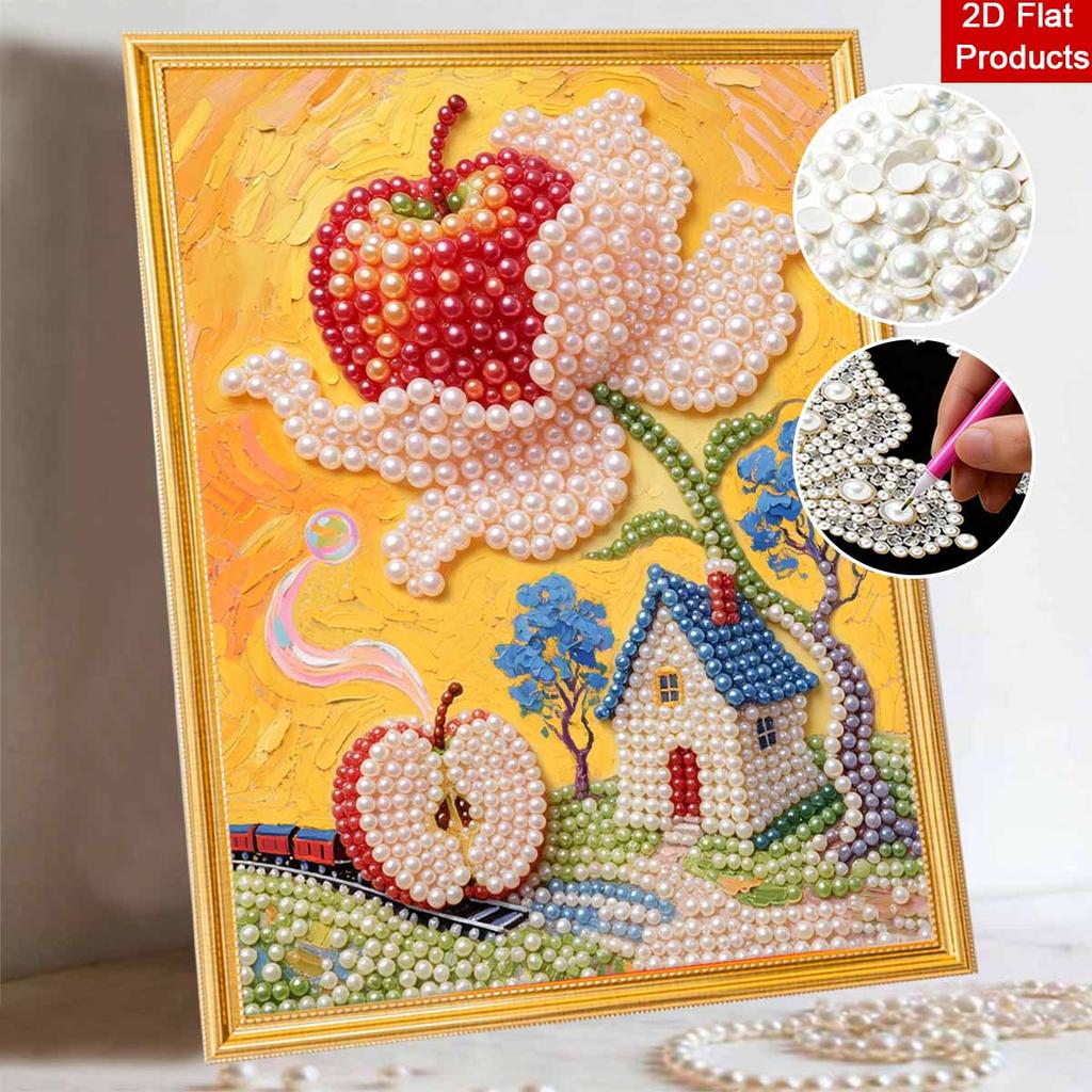 Pearl painting handmade diy 5D pearl painting kit apple flower house train landscape home wall decoration art