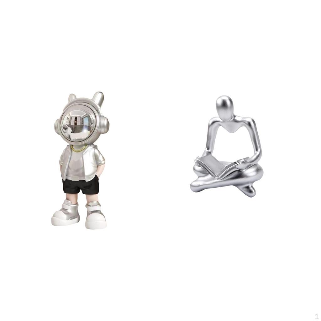 Astronaut Thinker Statue Tabletop Ornament Modern Abstract Decorative Figurine for Fireplace Shelf