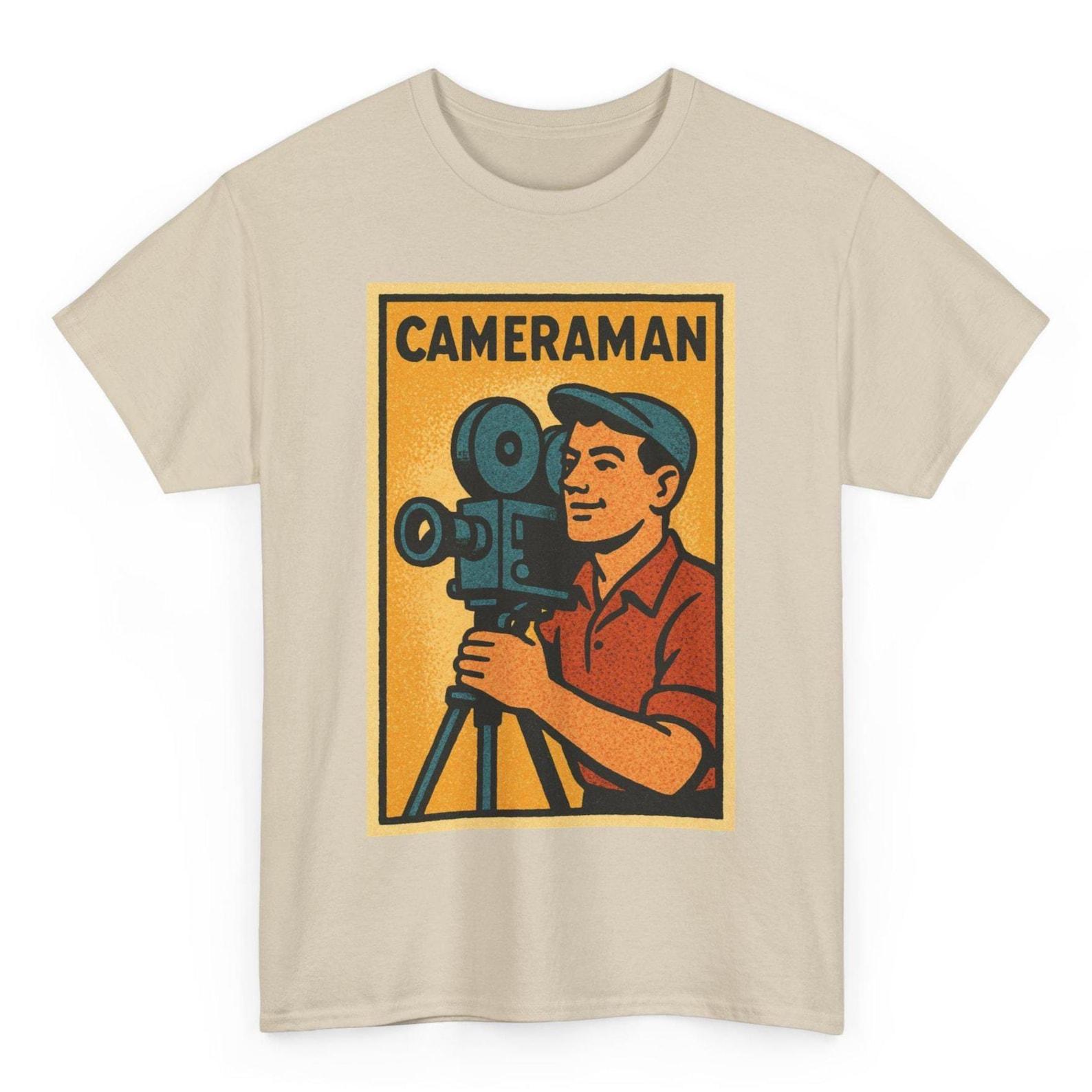 Cameraman T-Shirt: Vintage Film Crew Retro Comic Graphic Tee S