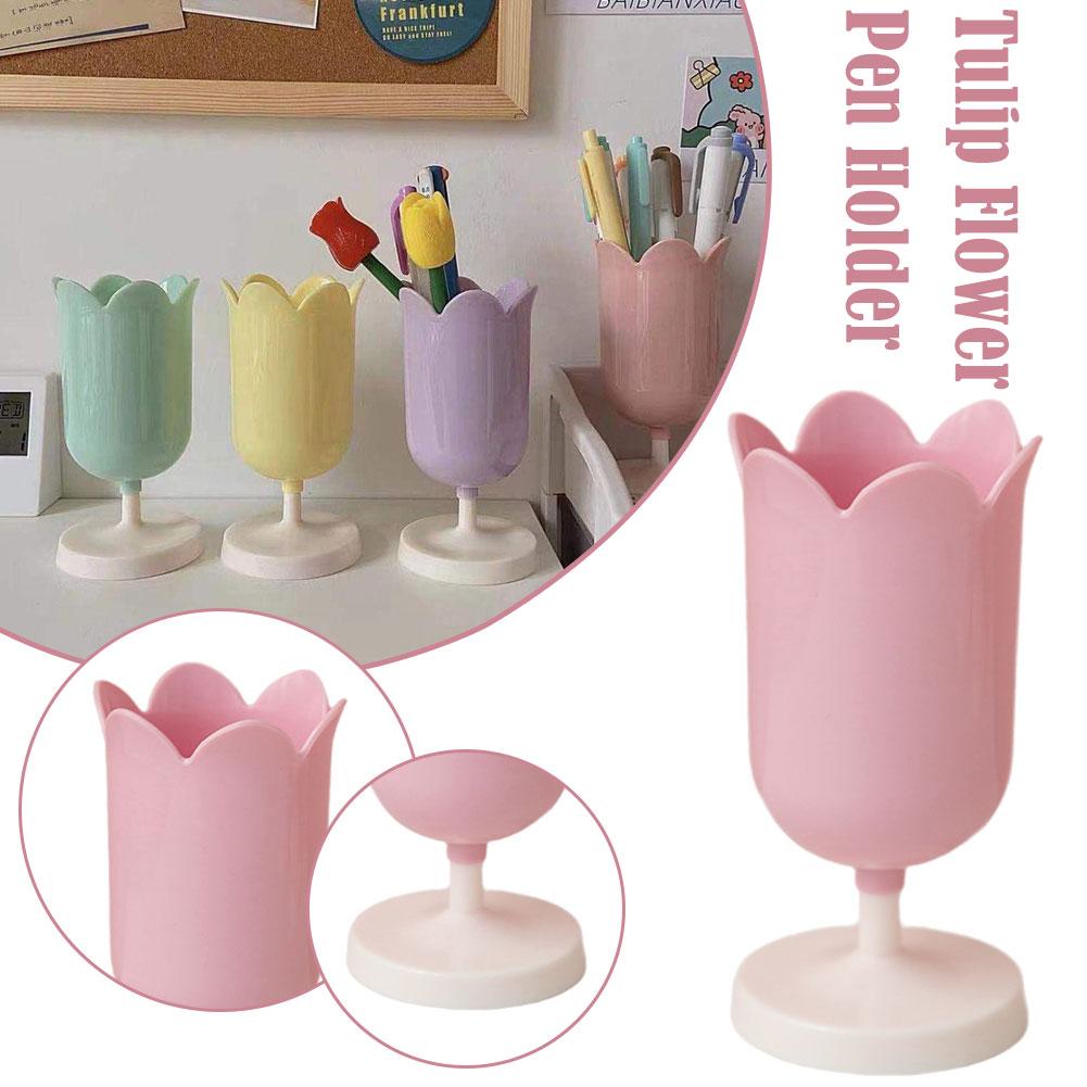 Tulip Flower Pen Holder Storage Bucket Petal Girl Pen Flower Decor Brush Bucket Prop Vintage Photography Makeup Holder Stor Y8E3