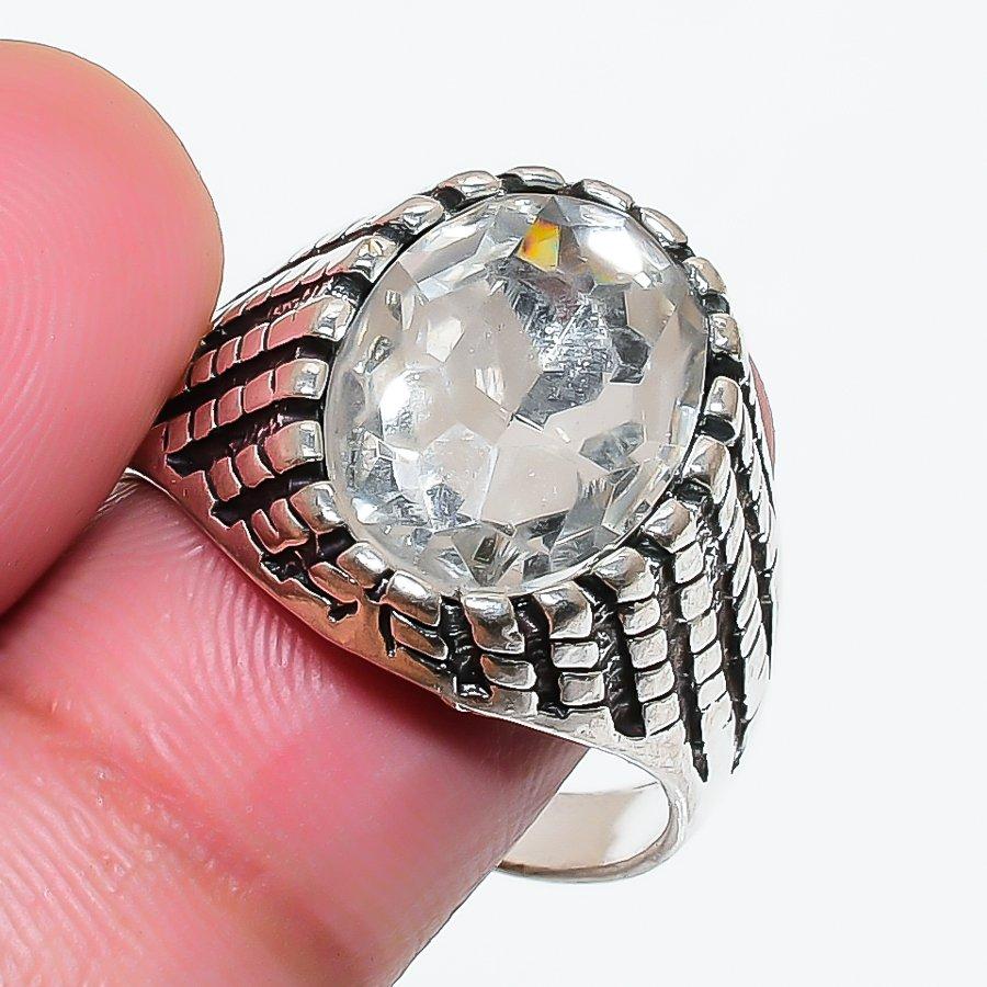 Natural White Topaz Gemstone 925 Sterling Silver Jewelry Ring Size 5 RR-38