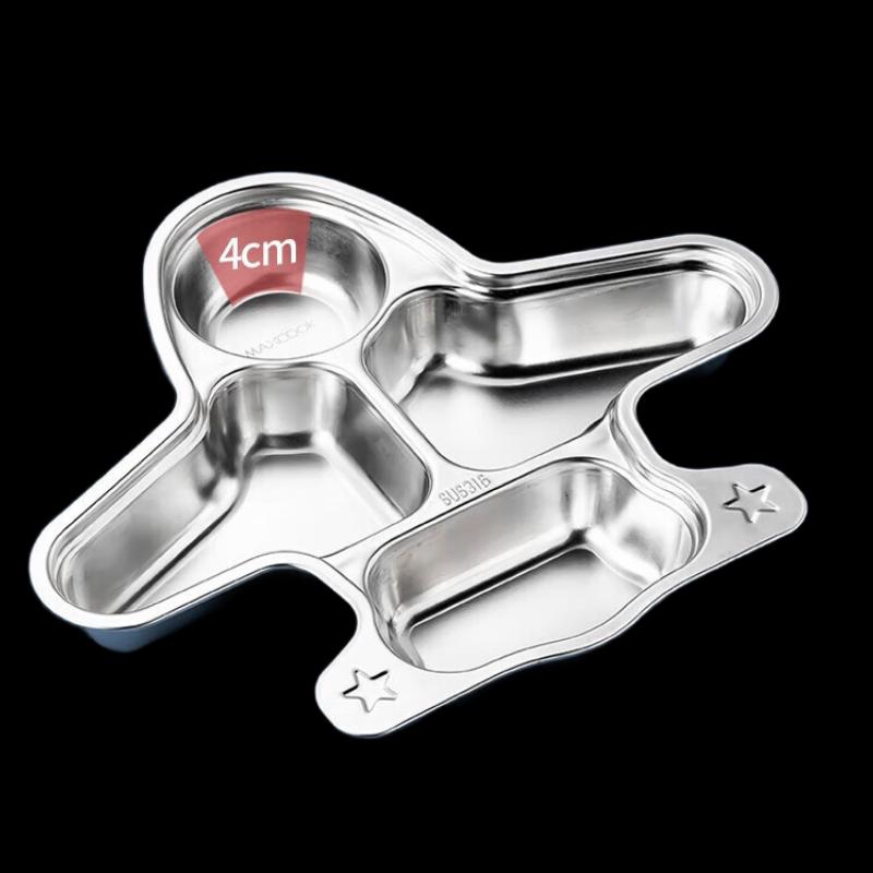 Meichu 316 Stainless Steel Kids Divided Lunch Plate with Spoon, 4-Compartment