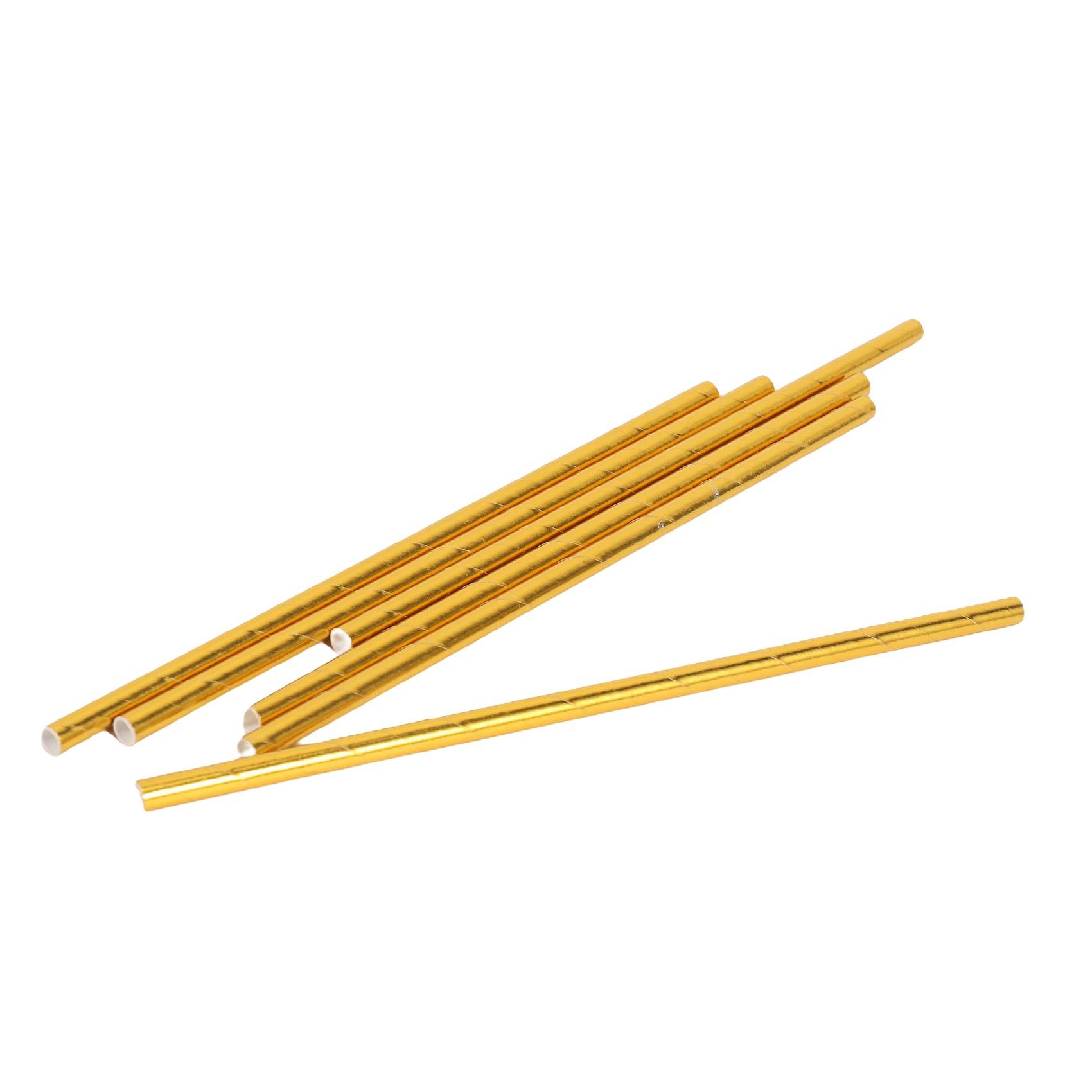 M-Modern-Gold Foil Paper Straws, Biodegradable Disposable Party Drinking Straws, Pack Of 100 Holiday Celebrations