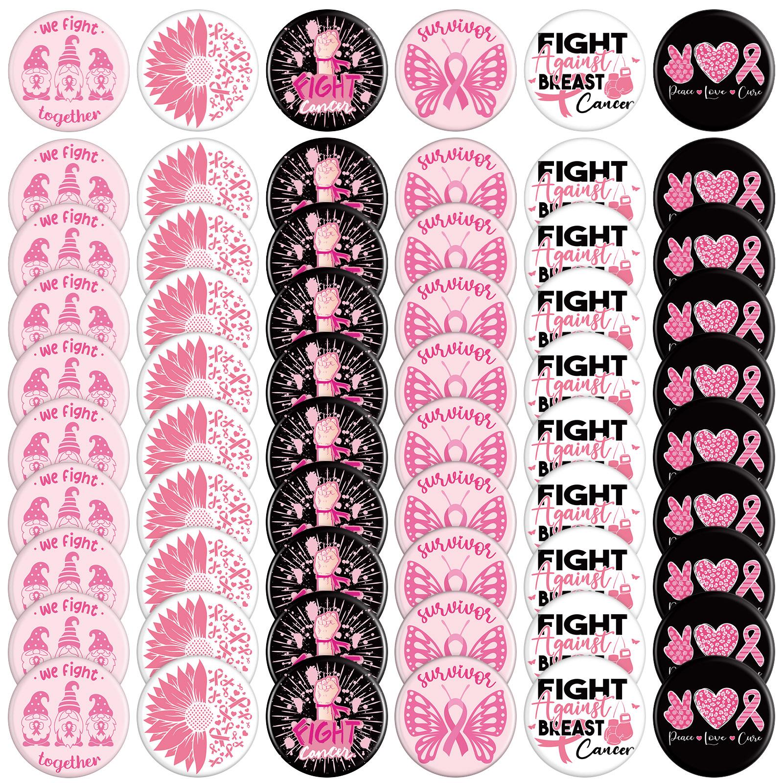 

60 Pcs Breast Cancer Awareness Button Badges Pink Ribbon Pins Round Pink Ribbon Brooch Badge Pins Support Survivor Hope Pins For 1