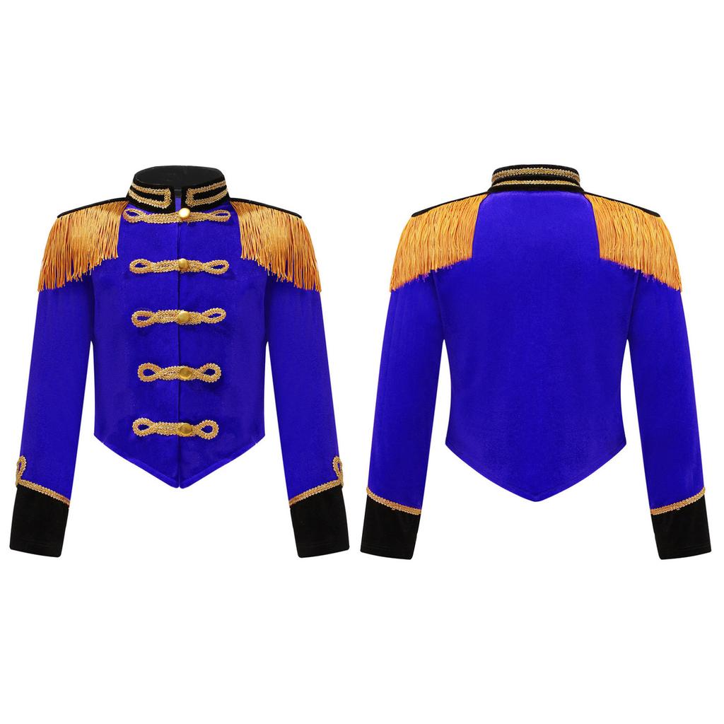 Kids Girls Ringmaster Jacket Costume Long Sleeve Fringe Tassel Shoulder Jacket Coat Circus Tailcoat Halloween Cosplay Dress Up