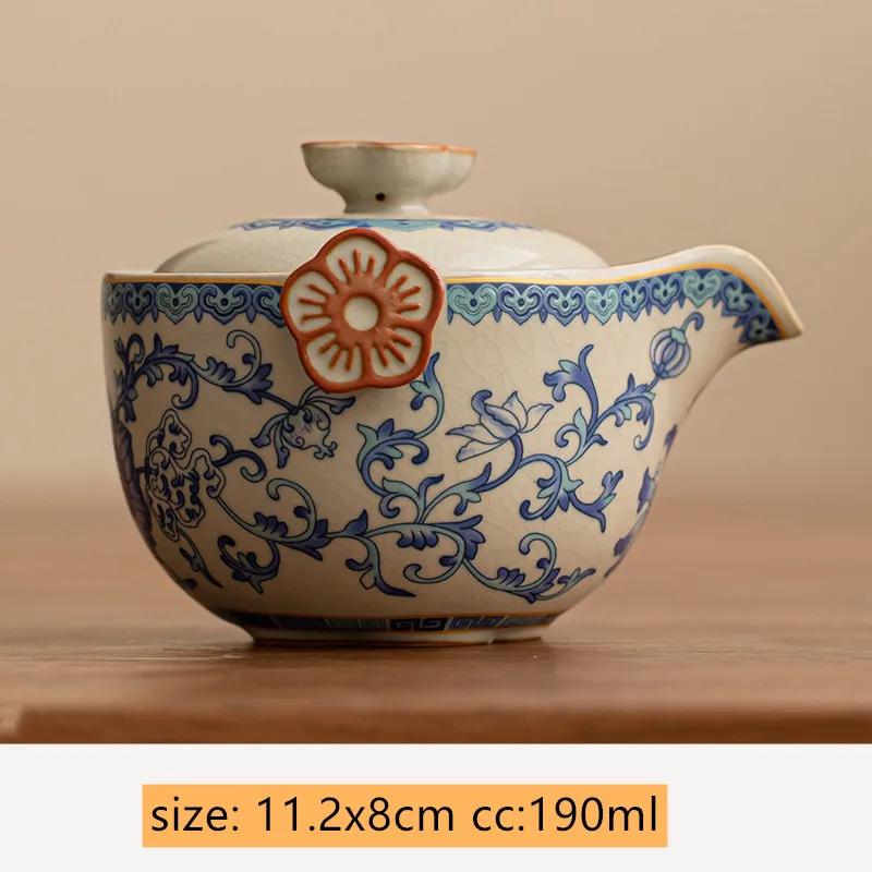 Chinese Ru Kiln Ceramic Teapot Gaiwan Traditional Handmade Blue and White Tea Pot Beauty Tea Infuser Kettle Household Teaware
