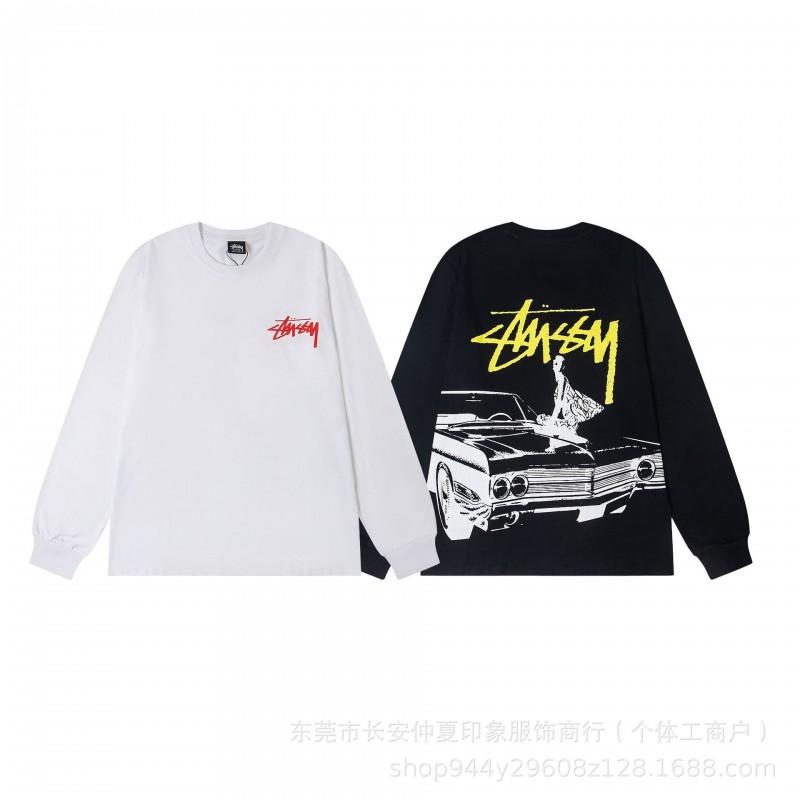 Stu American Style Waffle Print Oversized Long Sleeve Tee Men Winter Casual Wear