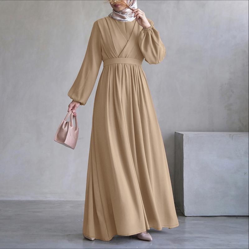 

ZANZEA Женское повседневное платье с круглым вырезом и длинным рукавом 5XL хаки