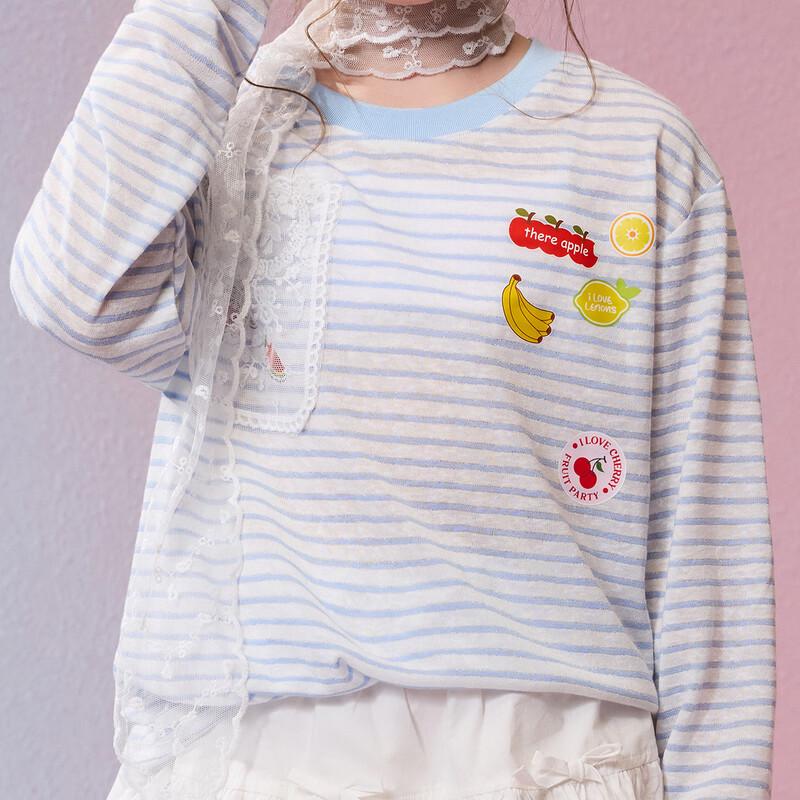 ASK JUNIOR Girls  Striped Lace Patchwork Long-Sleeve Top 150