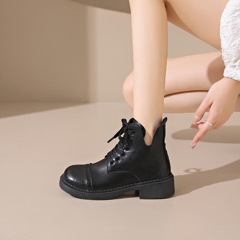 Коричневые модные ретро-ботинки Martin на толстой подошве осенние женские низкие ботинки 35 чёрный 3298₽