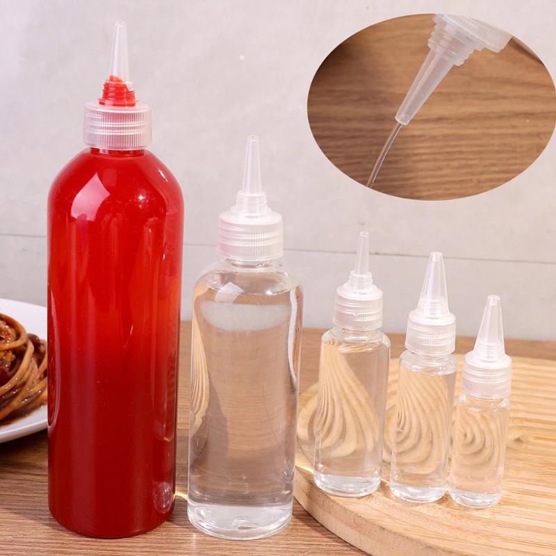 5Pcs Transparent Condiment Squeeze Bottles Jam Bottles Non-Drip Oil Liquid Dispenser Bbq Sauces Oil Container Cooking Gadget