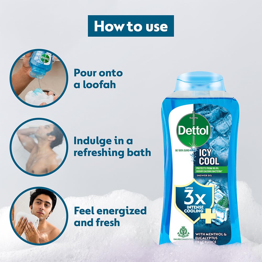 Dettol Body Wash and Shower Gel, Cool - 250ml | Soap-Free Bodywash | 12h Odour Protection