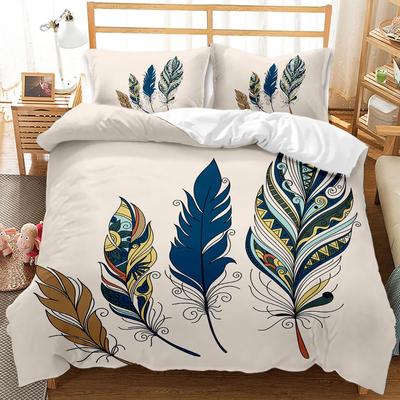 Set Copripiumino in Piuma Elementi Acquerello Sognanti Verdi Piumaggio Design Romantico Matrimoniale Queen King Size Copripiumino in Poliestere