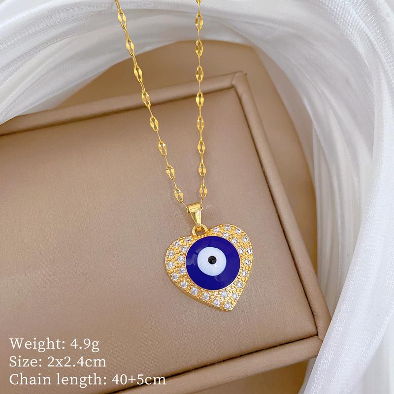 Titanium Steel, Love Eyes Zircon Light Luxury Temperament Gorgeous Full Diamond Necklace Female Versatile Collarbone Chain Titanium Steel