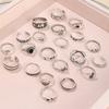 21Pcs/set Silver Color Punk Gothic Eye Butterfly Snake Elephant Rings Set For Women Men Vintage Geometric Finger Rings Jewelry