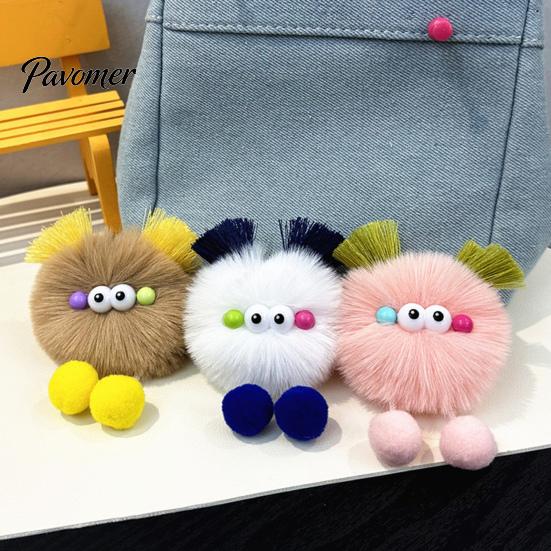 Soft Pompom Key Ring Cartoon Plush Ball Keychain, Fluffy Keychain with Metal Clasp, Clasp Backpacks Handbags Keys Decorative Pendant for Men
