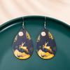 Gold Reindeer & Leaf Pattern Acrylic Teardrop Christmas Earrings for Women