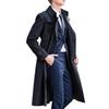 Men Windbreaker Lapel Long Sleeve Double Breasted Mid-Length Coat Solid Color Casual Business Outerwear