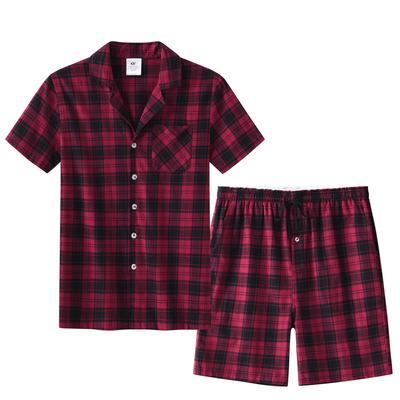 2Pcs Men's  Cotton Sleep Suit Crop Pajama Sets Bottoms Tops for Summer Cozy Sleepy Suit with Short Shirt and Shorts