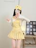 Yellow Polka Dot Bow Lantern Skirt for Women - Spring/Summer High Waist, Puffy and Playful Style.