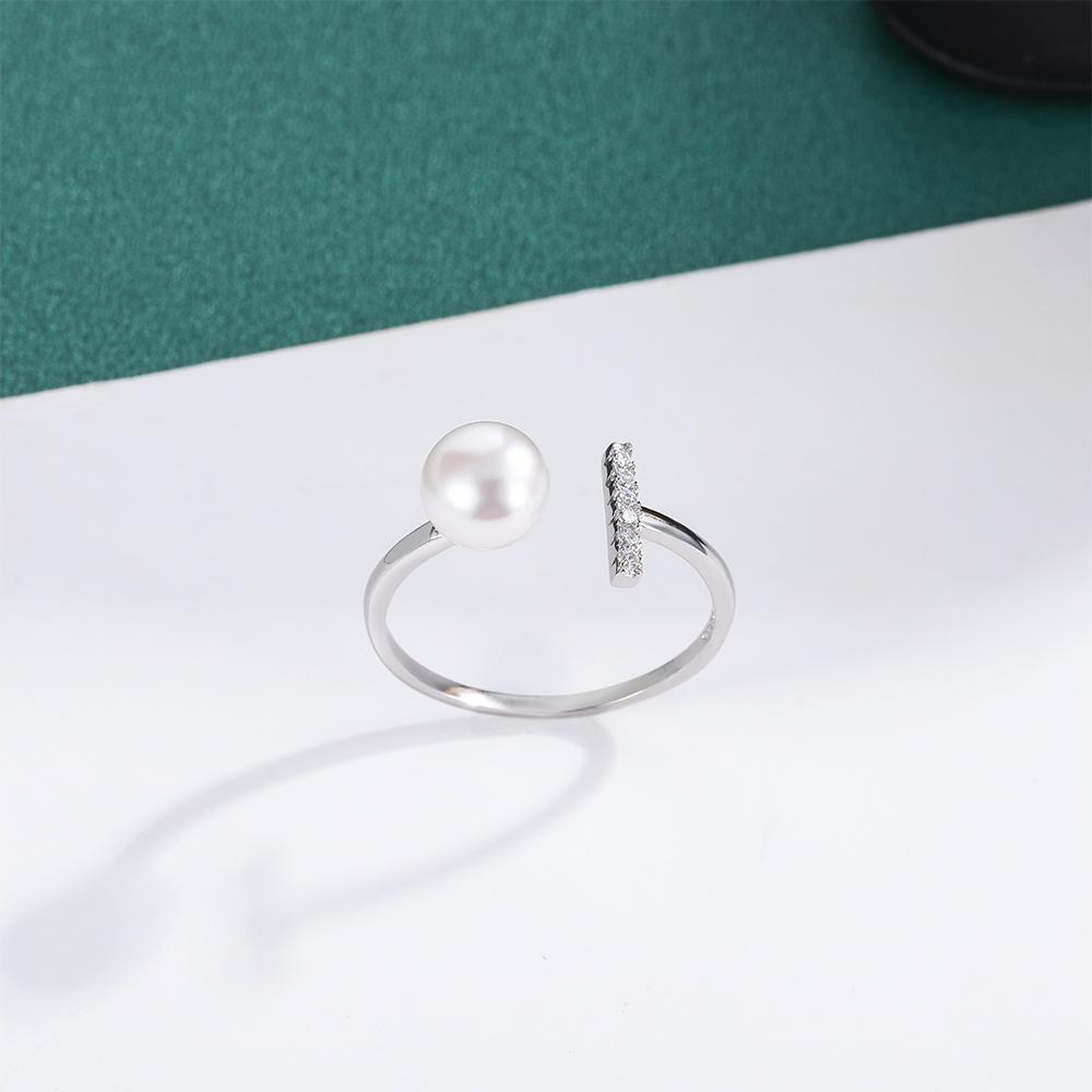 Seulement Natural Freshwater Pearl 925 Silver Zircon Open Ring Fashion Geometric Jewelry for Women Elegant Daily Wear