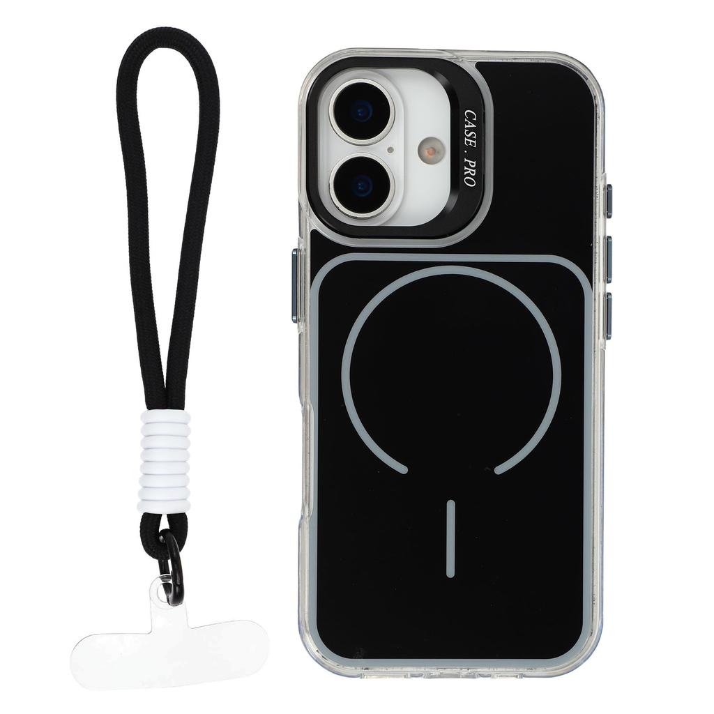 For iPhone 17 Case Compatible with MagSafe Lens Kickstand TPU Acrylic Phone Cover with Matching Hand Strap