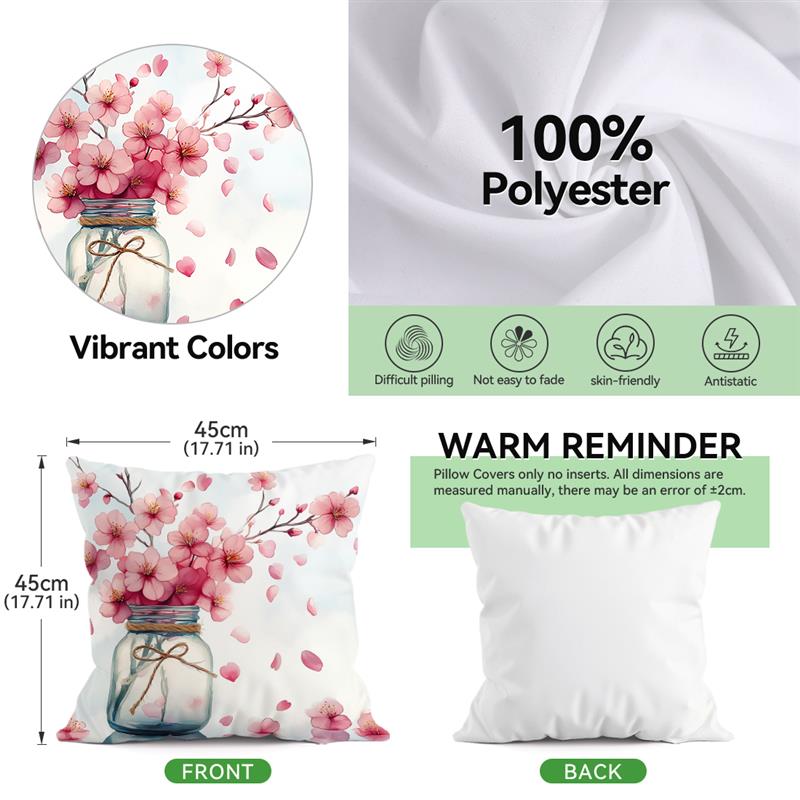 Pink White Cherry Blossom Cushion Pillowcase Printed Polyester 45x45cm Throw Pillowcover Decorative Sofa Bed Cushion Pillowslip