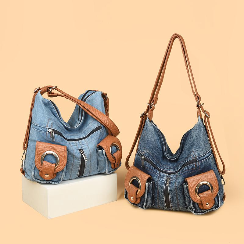Denim Bag Women Commuter Crossbody Bag Multi-function Backpack