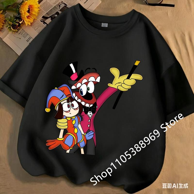 Kinder Kurzarm T-Shirts The Amazing Digital Circus Anime Cartoon Print Baumwoll Oberteil Jungen Mädchen Sommer Lässig Rundhals T-Shirts
