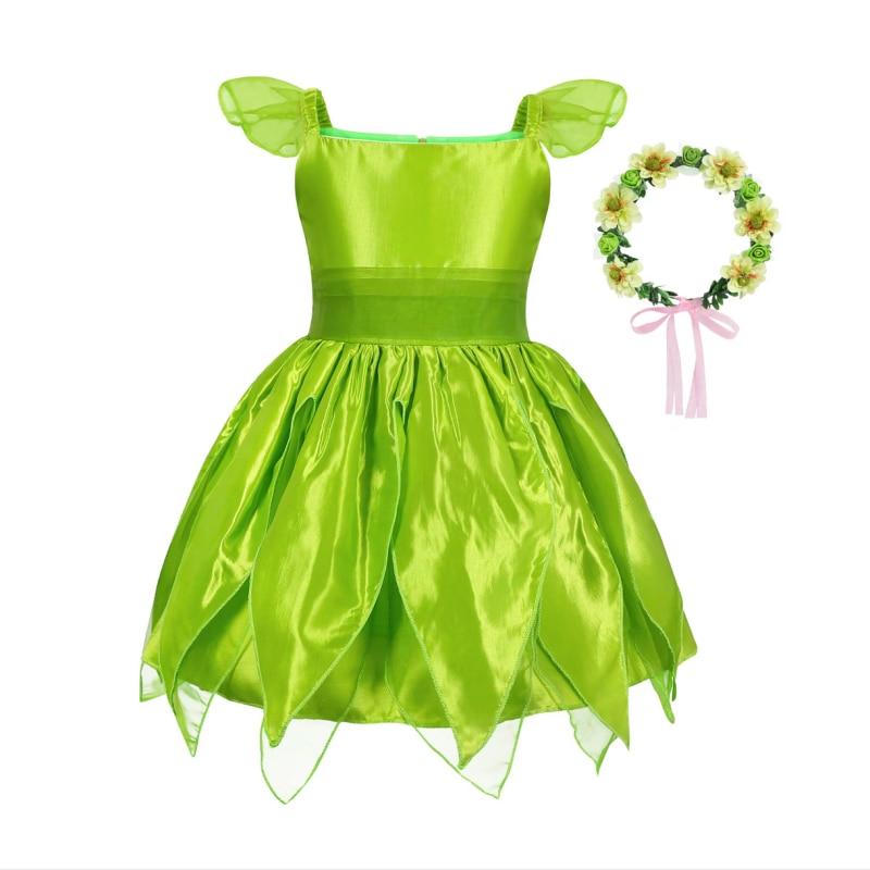 Rochie Tinker Bell for Kids, Set with Butterfly Headband and Wand, Tinker Bell and Peter Pan, Green, 150 Cm (11-12 Years)