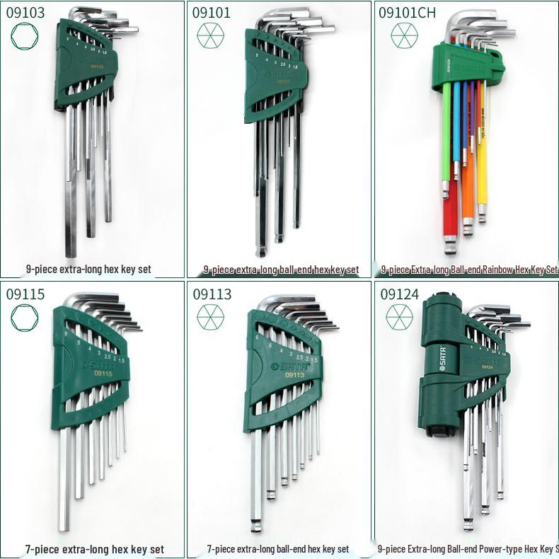 Hex Wrench Set - Mini, Extra Long, Ball & Flat Head, Available in 7, 8, 9, 10, 14 Pieces (Model 09105)